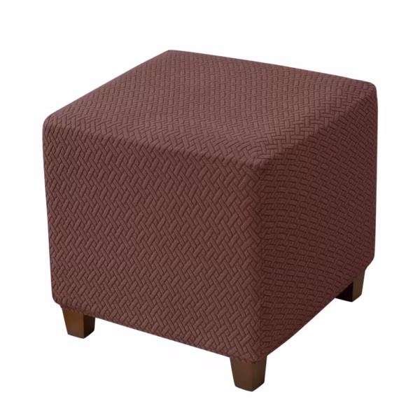 1pc Jacquard Elastic T-Shaped Square Ottoman Cover- Dark Brown
