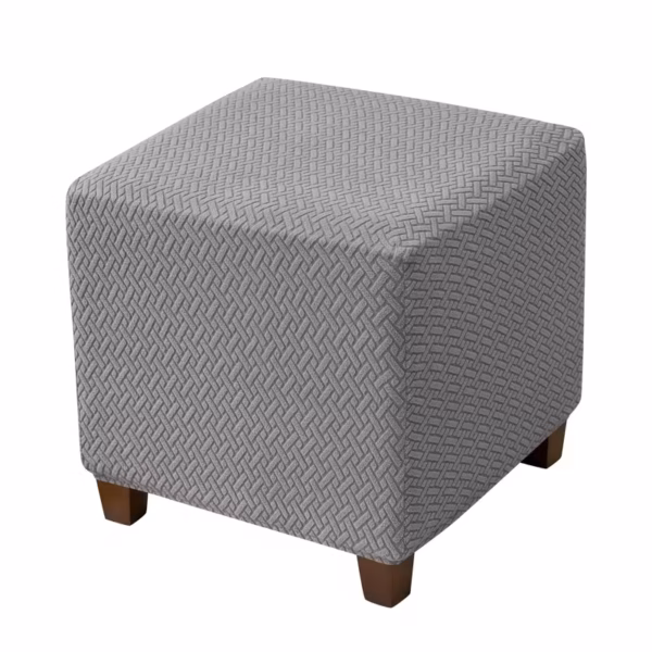 1pc Jacquard Elastic T-Shaped Square Ottoman Cover- Grey