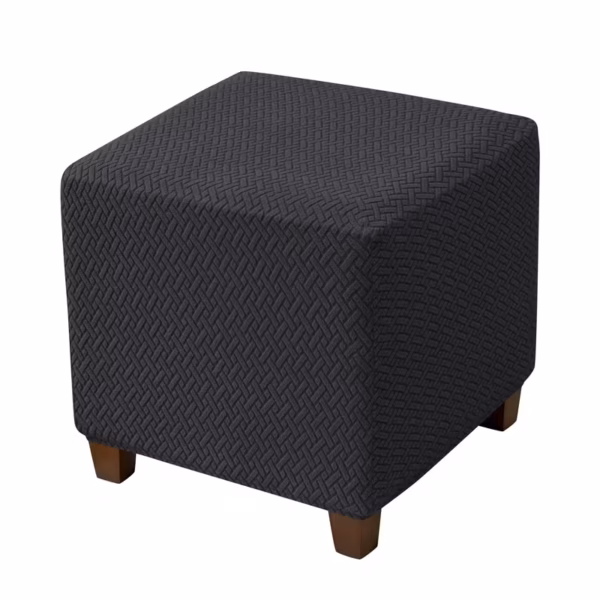 1pc Jacquard Elastic T-Shaped Square Ottoman Cover- Black