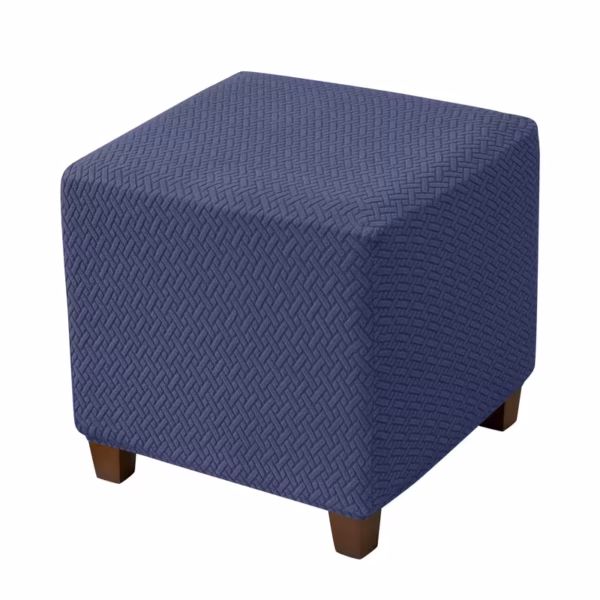 1pc Jacquard Elastic T-Shaped Square Ottoman Cover- Blue