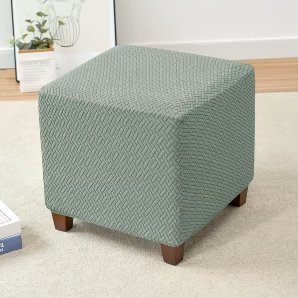 1pc Jacquard Elastic T-Shaped Square Ottoman Cover- Light GreeN
