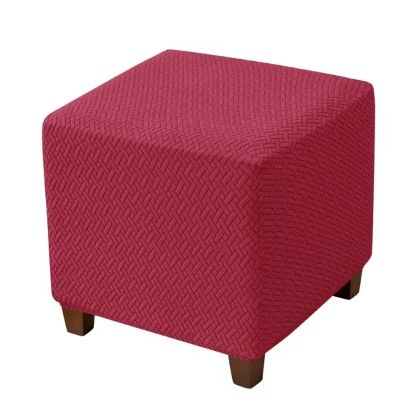 1pc Jacquard Elastic T-Shaped Square Ottoman Cover- Mehroon