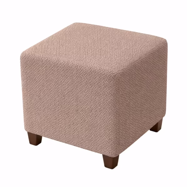 1pc Jacquard Elastic T-Shaped Square Ottoman Cover- Mouse/light Camel