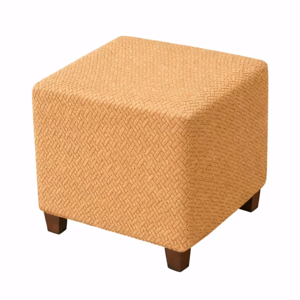 1pc Jacquard Elastic T-Shaped Square Ottoman Cover- Skin Golden