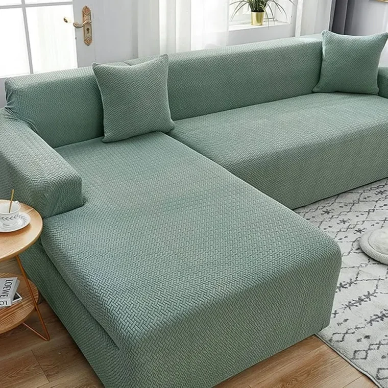 Jacquard Stripe Sofa Cover – L-Shape - Light Green