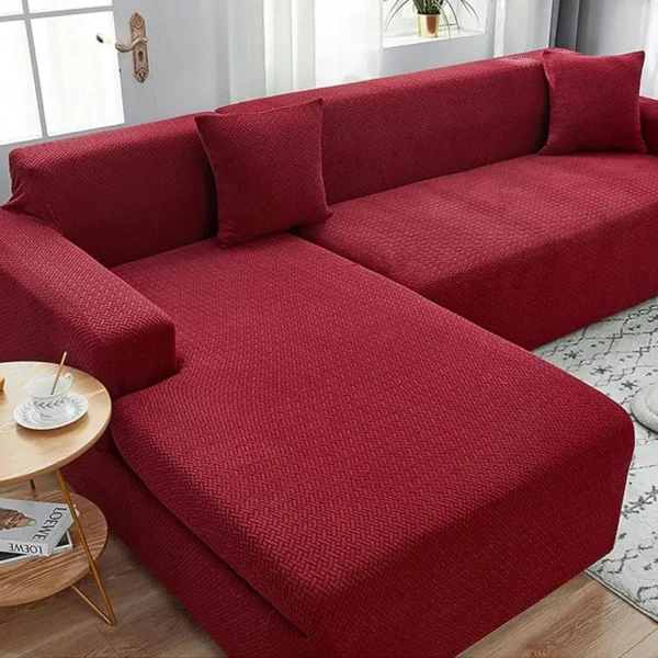 Jacquard Stripe Sofa Cover – L-Shape - Mehroon