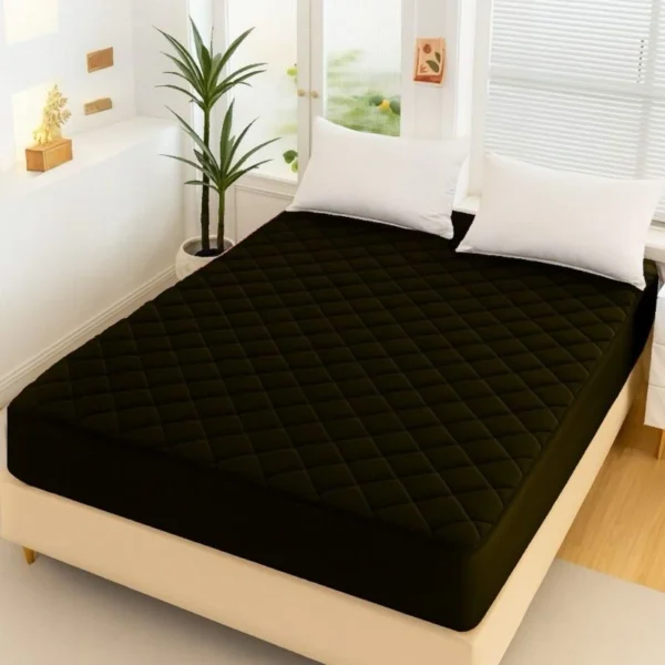 Soft Cotton Quilted 100% Waterproof Fitted Mattress Protector-Black