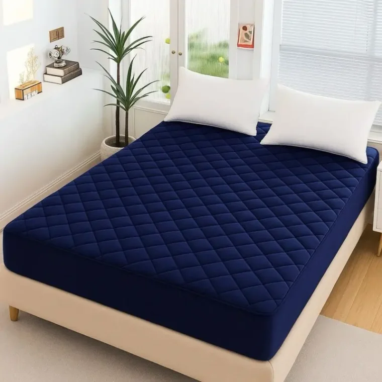 Soft Cotton Quilted 100% Waterproof Fitted Mattress Protector- Blue