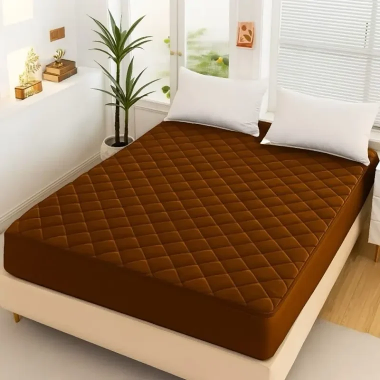 Soft Cotton Quilted 100% Waterproof Fitted Mattress Protector-Copper Brown
