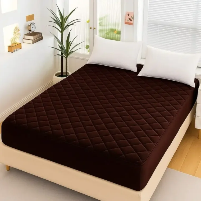 Soft Cotton Quilted 100% Waterproof Fitted Mattress Protector-Dark Brown