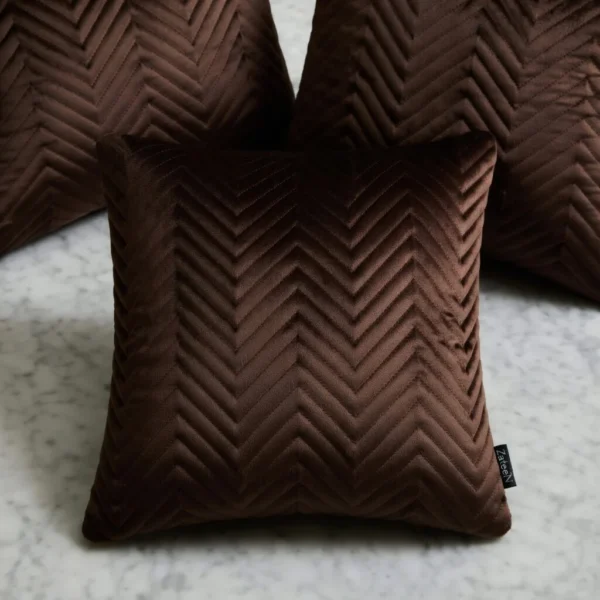 Zig Zag Quilted Style Cushion Covers- Dark Brown