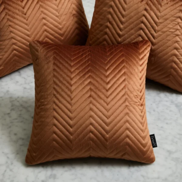 Zig Zag Quilted Style Cushion Covers- Copper Brown