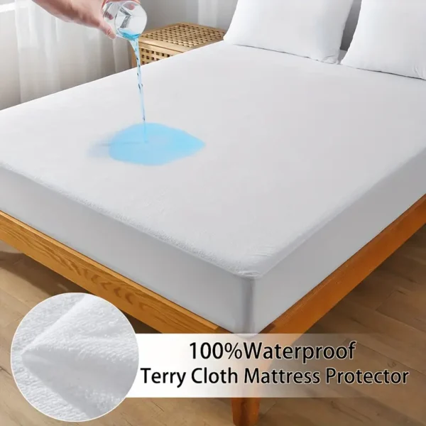⭐⭐⭐⭐⭐ (50,000+ Happy Customers) Jointless Recommended Terry Cotton 100% Waterproof Fitted Style Mattress Protector- White